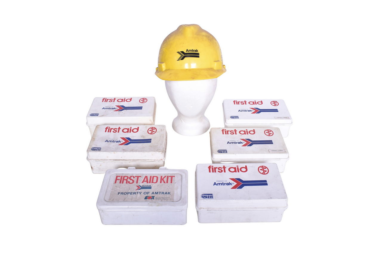 3696 - Yellow Amtrak Hard Hat and Six Amtrak First Aid Kits thumbnail