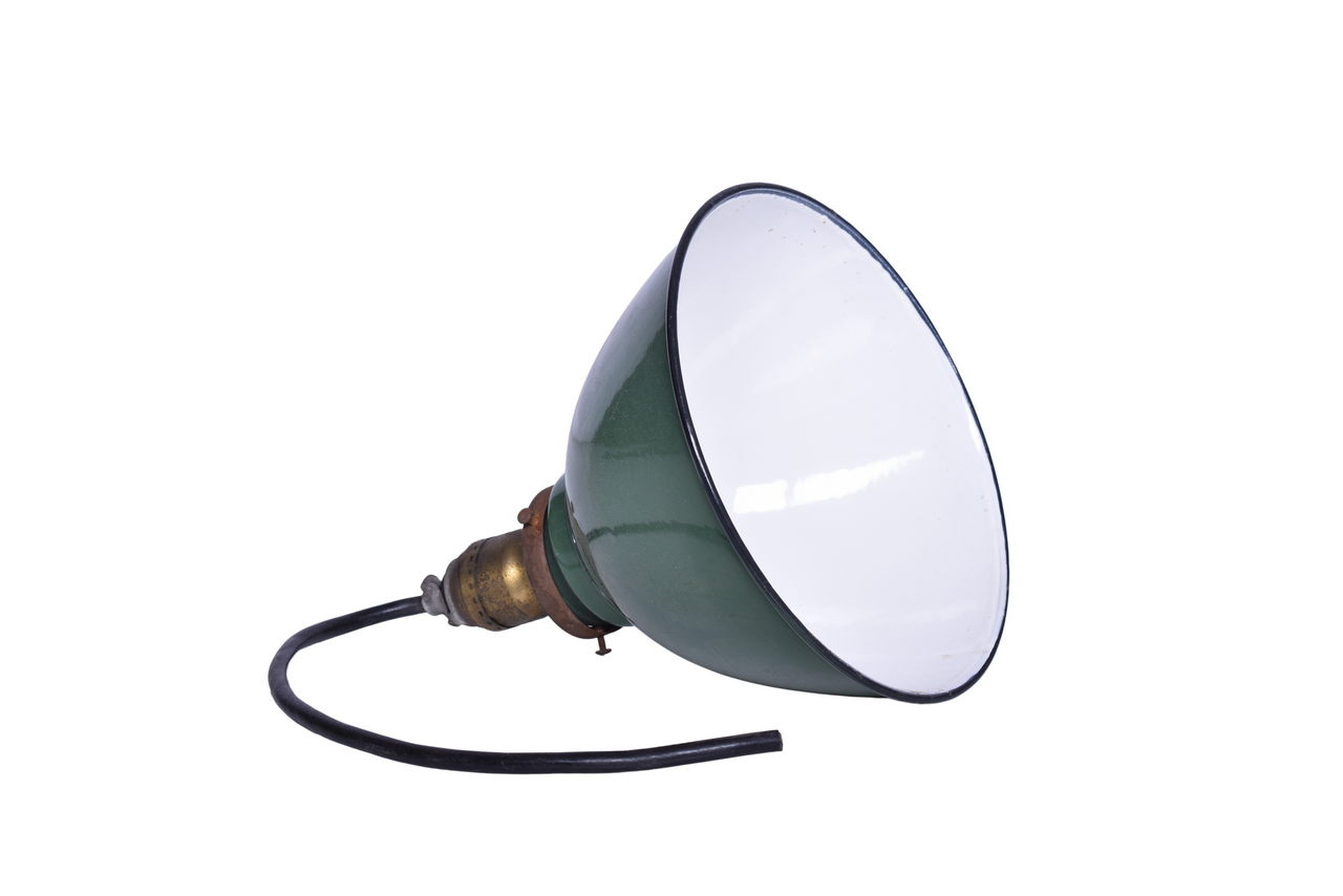 3702 - Green Enamel Industrial Pendant Light Lamp w/ Porcelain Shade thumbnail