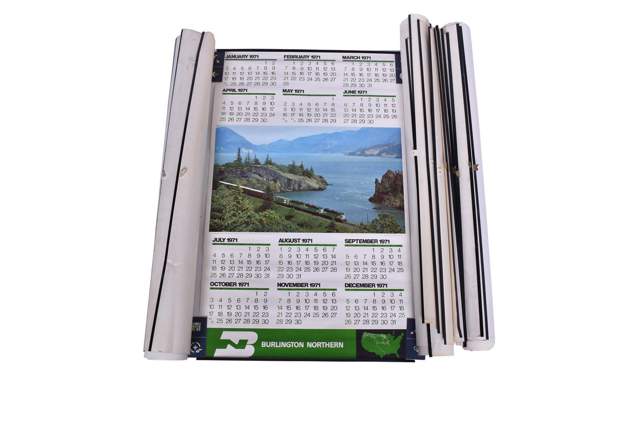 3708 - Seventeen Large Burlington Northern Railroad Wall Calendars - 1971, 1972, and 1973 thumbnail