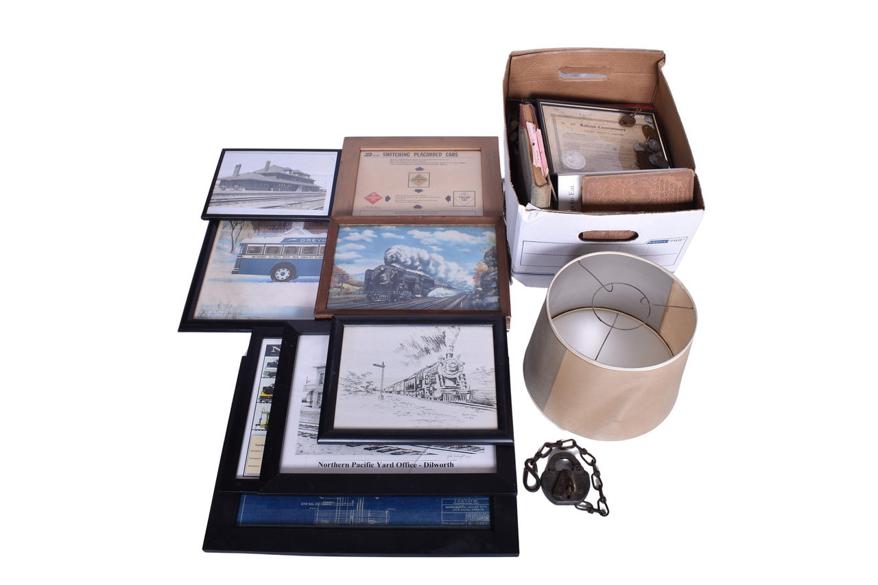 3744 - Mixed Group of Railroadiana - Pullman Lock and Keys, Menus, Books, Art Prints, Etc. thumbnail