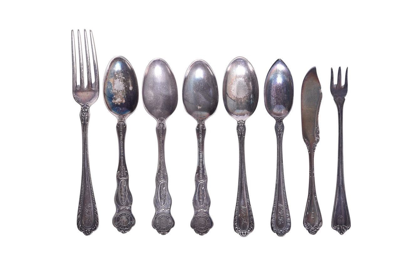 3272 - Eight Pieces of Northern Pacific Railroad Silver Flatware- Route of the Great Big Baked Potato thumbnail