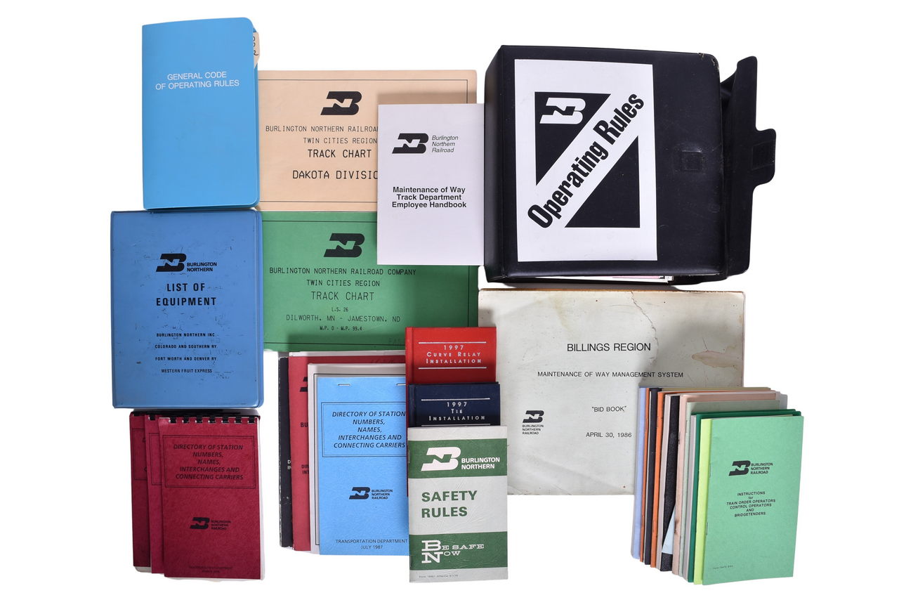 3274 - Twenty Seven Burlington Northern Rulebooks, Agreements, Track Charts and Bid Book thumbnail