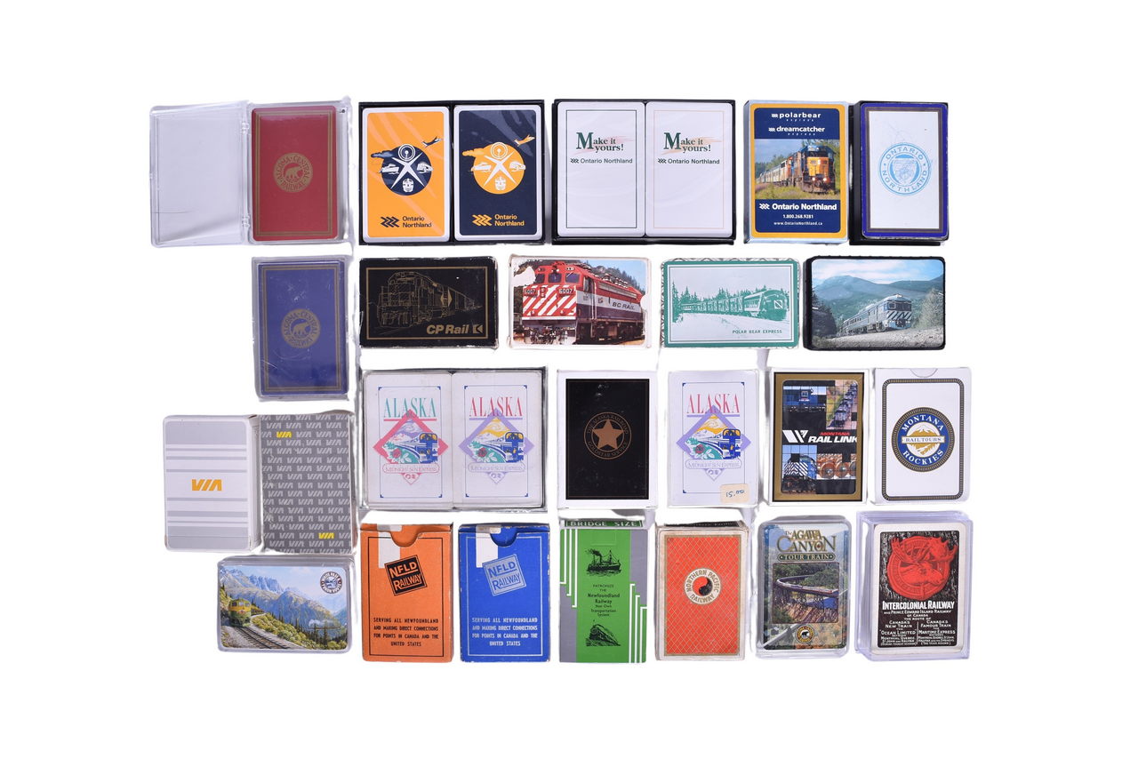 3281 - Twenty-Seven Northern Railroad Playing Card Decks - Newfoundland, Intercolonial, Northern Pacific, Alaska, Algoma, and More thumbnail
