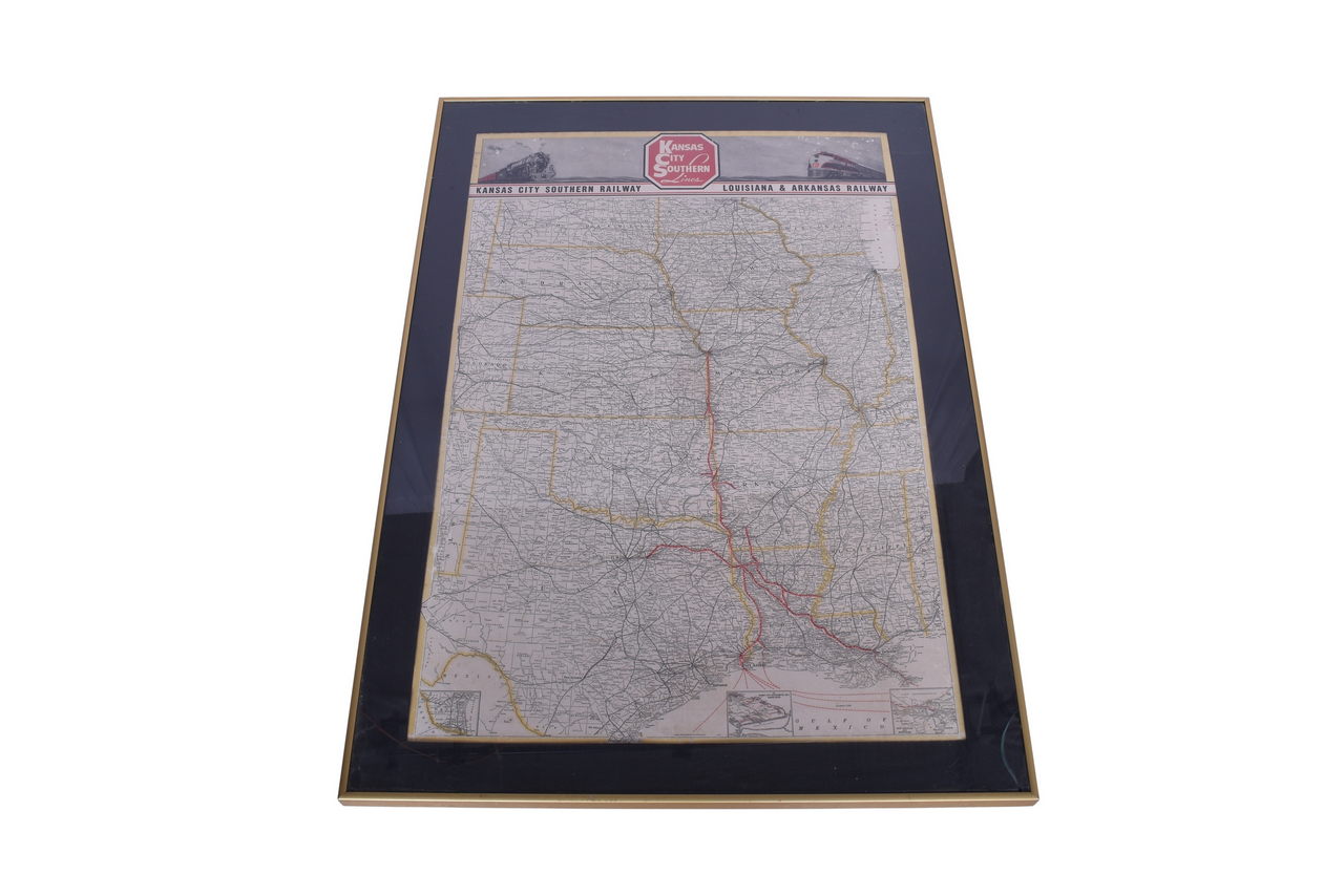 3282 - Large Framed 1945 Kansas City Southern Lines Railroad Map thumbnail