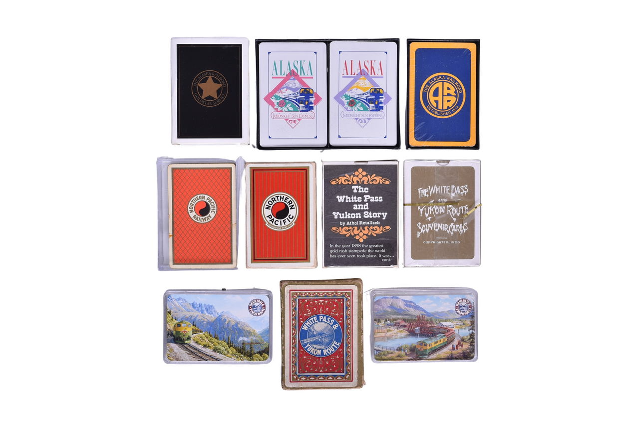 3299 - Eleven Northern Railroad Playing Card Decks - White Pass & Yukon Route, Northern Pacific, and Alaska thumbnail