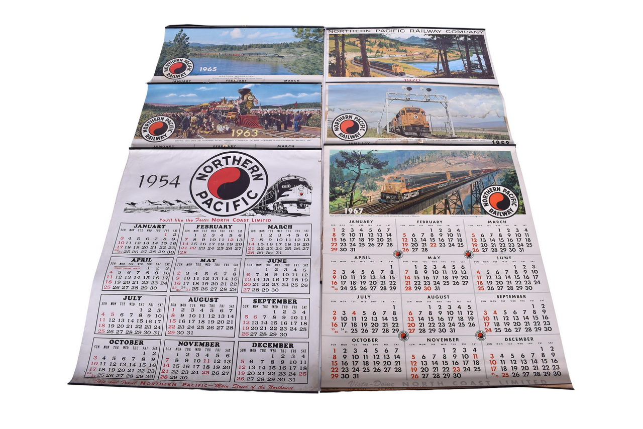 3304 - Nine Northern Pacific Railway Railroad Wall Calendars - 1954, 1963, 1965, 1967, 1968, 1970 thumbnail