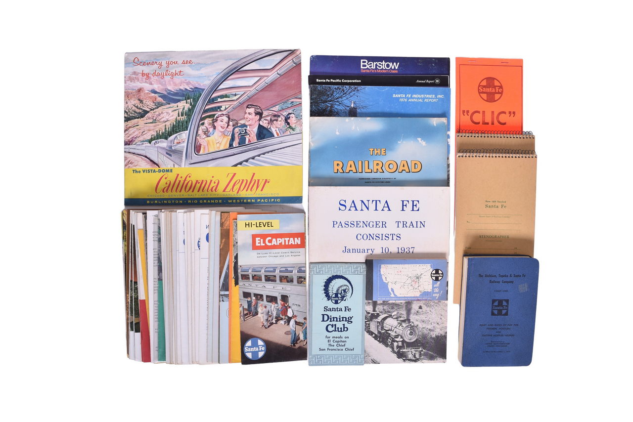 3322 - Seventy Pieces of Santa Fe and Northern Pacific Paper Ephemera - Timetables, Travel Brochures, Guides, Annual Reports, and More thumbnail