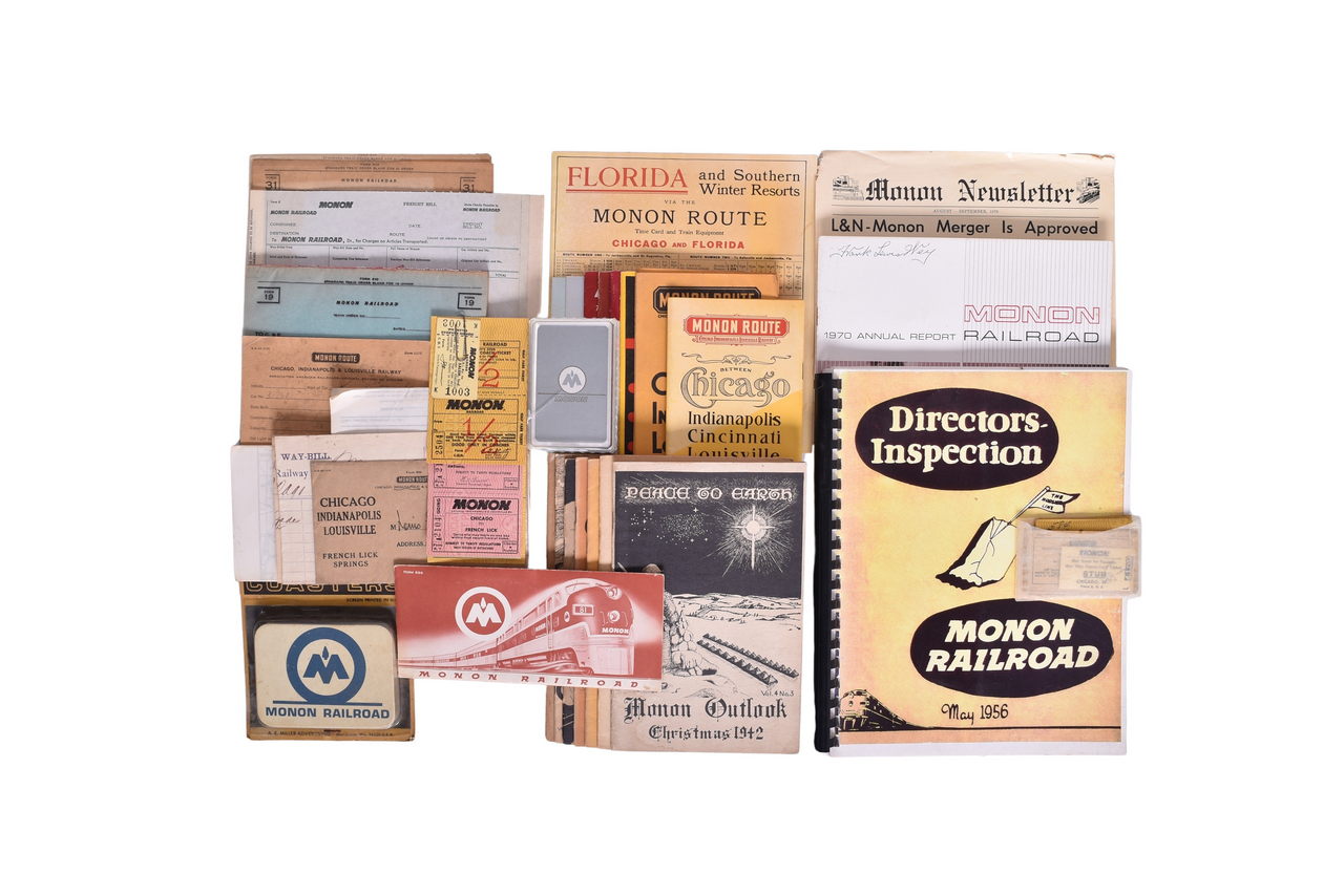 3340 - Monon Route Railroad Paper Ephemera - 1906 Timetables, Ticket Stubs, Monon Outlook Booklets, Playing Cards, Etc. thumbnail