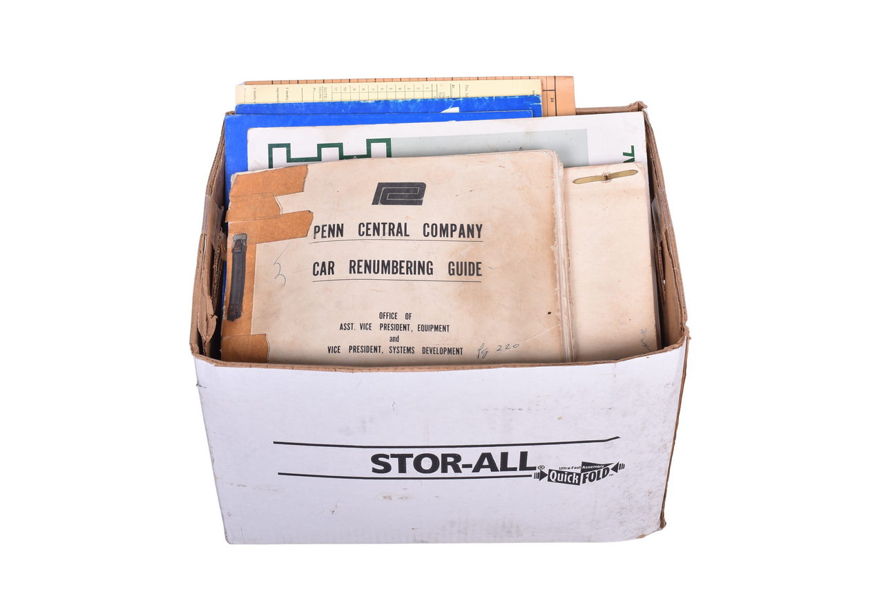 3344 - Box of Penn Central Railroad and Conrail Employee Paper - Car Renumbering Guide, Rules Booklets, Stationery, and More thumbnail