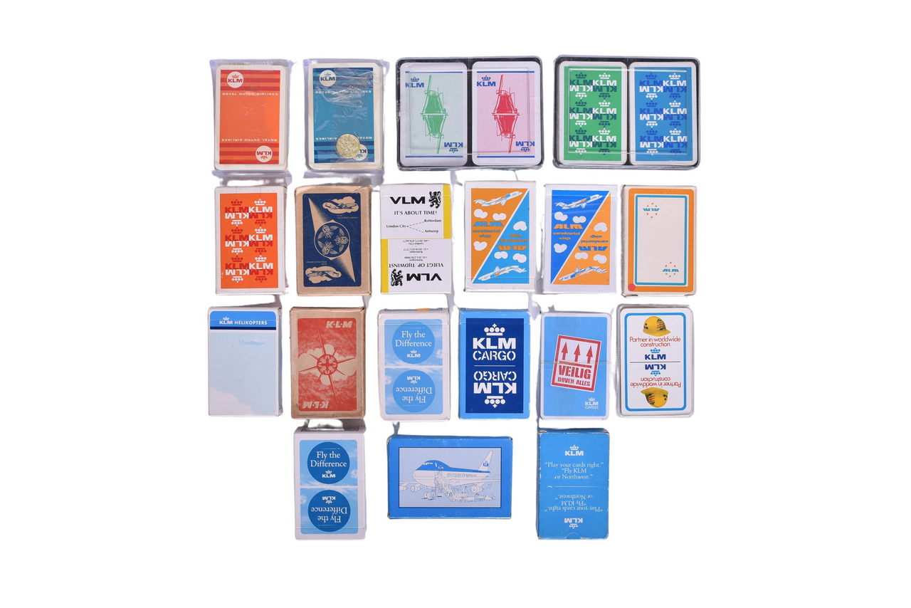 4017 - Twenty-One European Airline Playing Card Decks Advertising KLM Royal Dutch, ALM, and VLM thumbnail