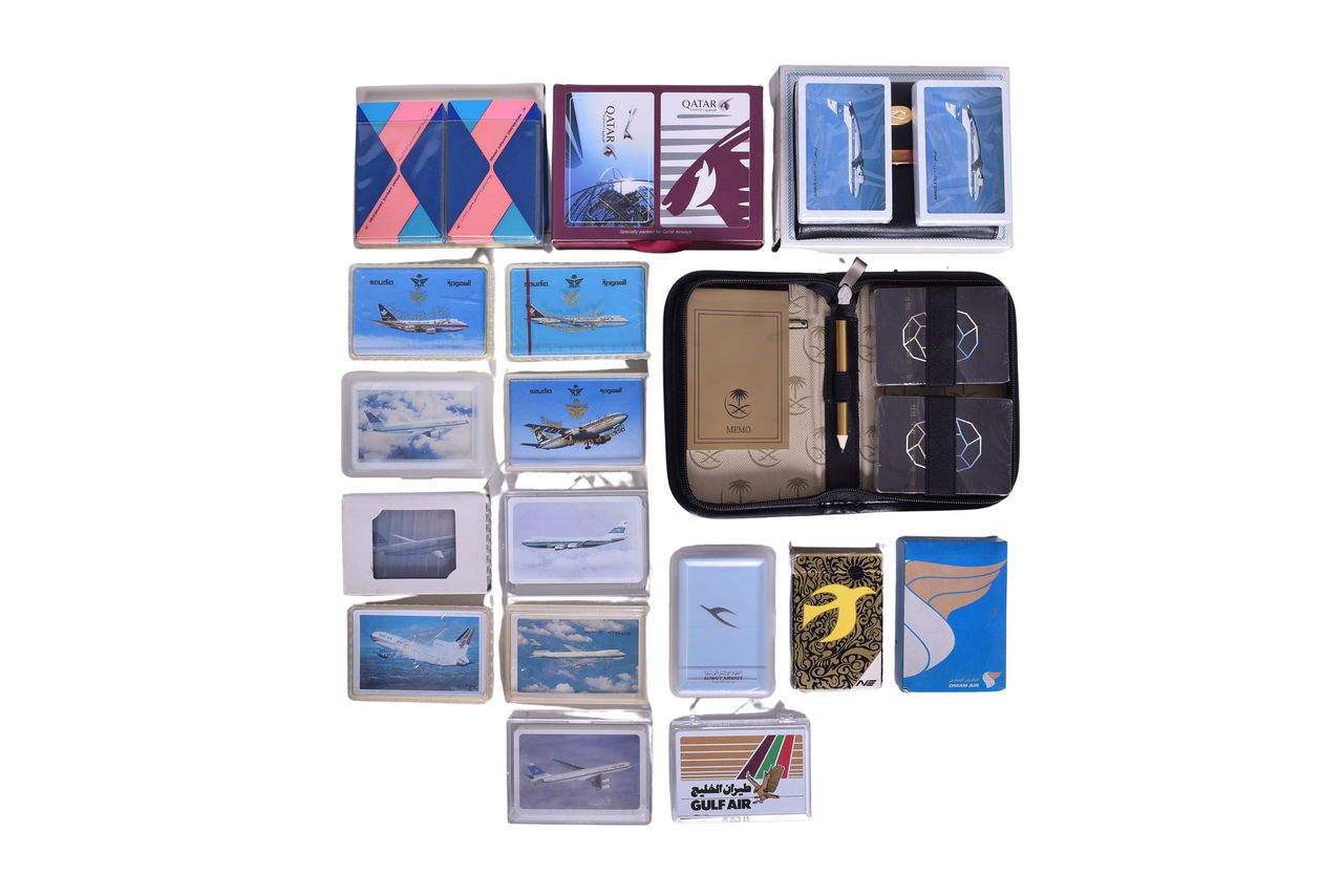 4023 - Twenty-One Middle Eastern Airline Playing Card Decks Advertising Gulf Air, Oman, Qatar, Saudia, and Kuwait thumbnail