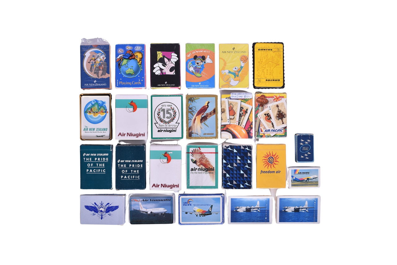 4029 - Twenty-Five South Pacific Airline Playing Card Decks Advertising TEAL, Air New Zealand, Air Pacific, Qantas, and More thumbnail