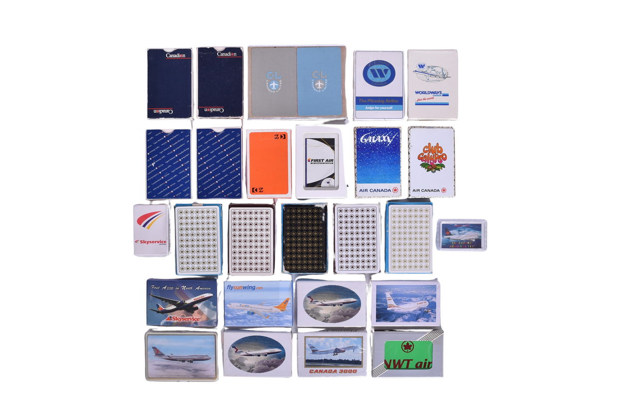 4031 - Twenty-Seven Canadian Airline Playing Card Decks Advertising Air Canada, Worldways, CP Air, Sun Wing, Etc. thumbnail