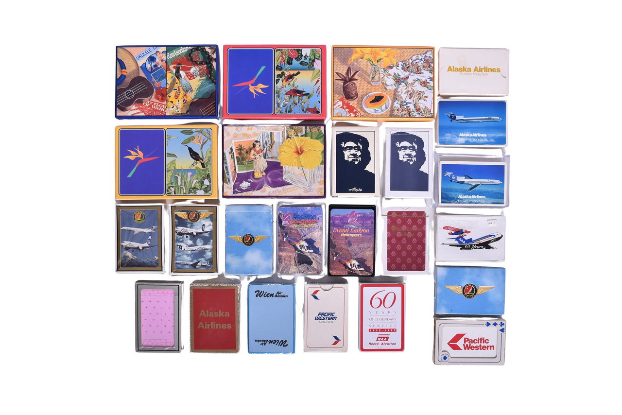 4033 - Twenty-Nine Pacific and Western Airline Playing Card Decks - Aloha, Alaska, Pacific Western, American West, Reeve Aleutian, Etc. thumbnail