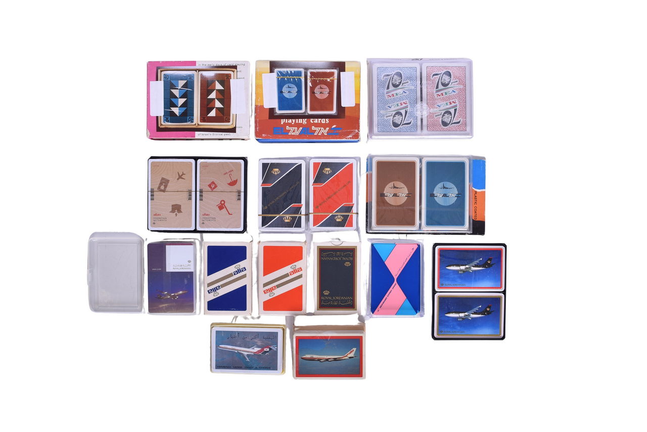 4035 - Twenty-One Middle Eastern Airline Playing Card Decks Advertising Royal Jordanian, EL AL Israel, Kuwait, Yemenia, and Middle East Air thumbnail