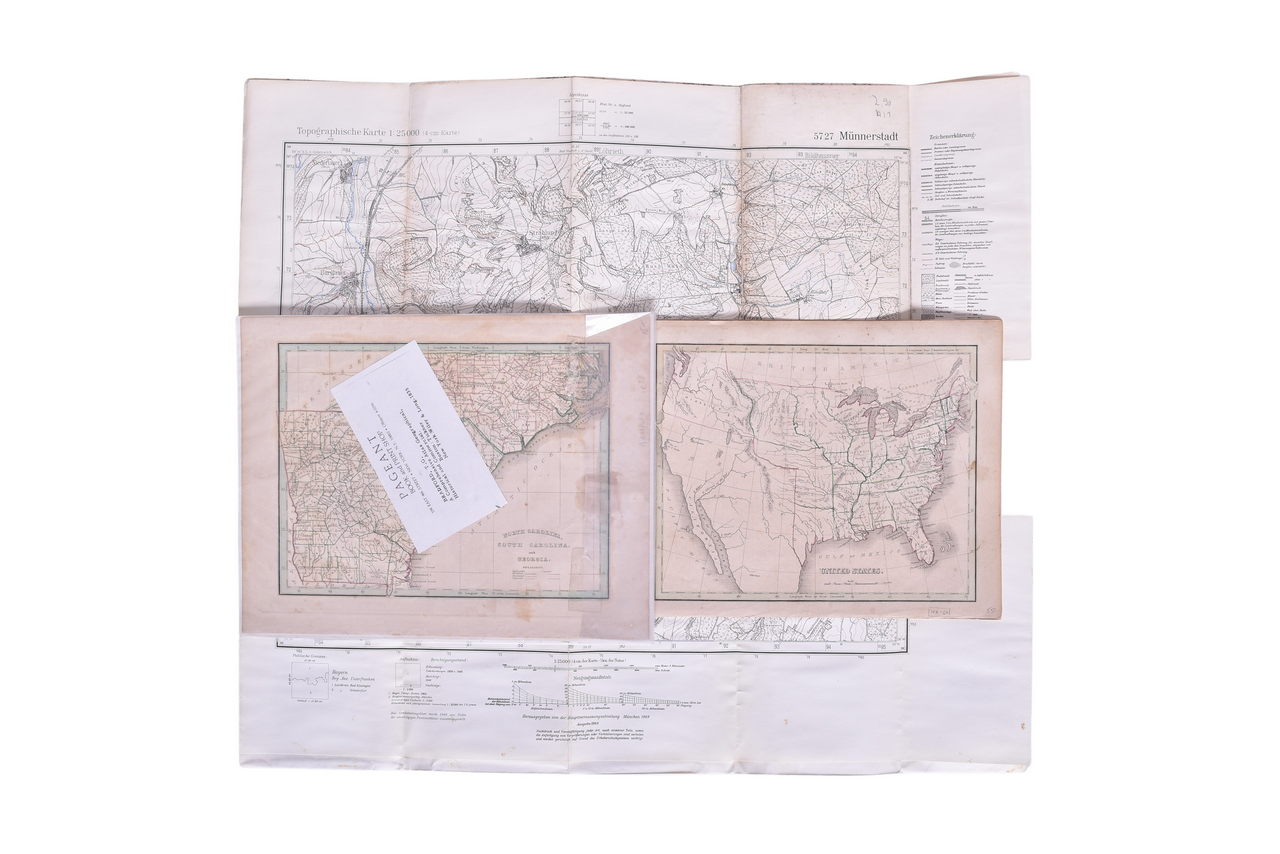 4040 - Four Antique Bradford Geographical Atlas Maps and Two 1949 German Topographical Maps thumbnail