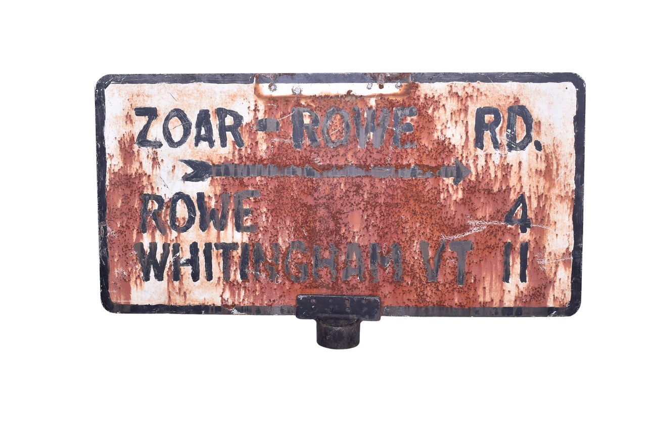 4042 - Large Metal Road Sign - Zoar-Rowe Road Massachusetts Whitingham Vermont thumbnail