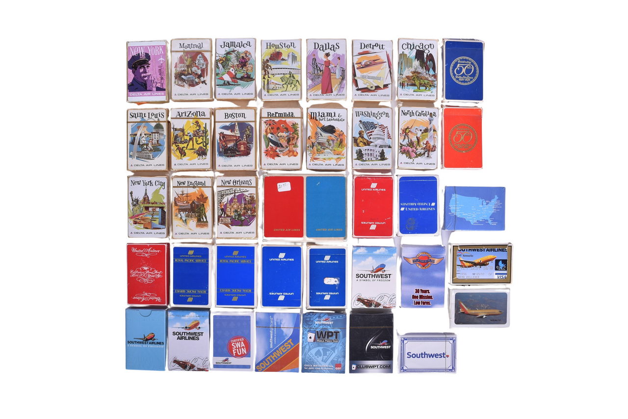 4043 - Thirty-Eight Airline Playing Card Decks Advertising Delta, United, and Southwest Airlines thumbnail