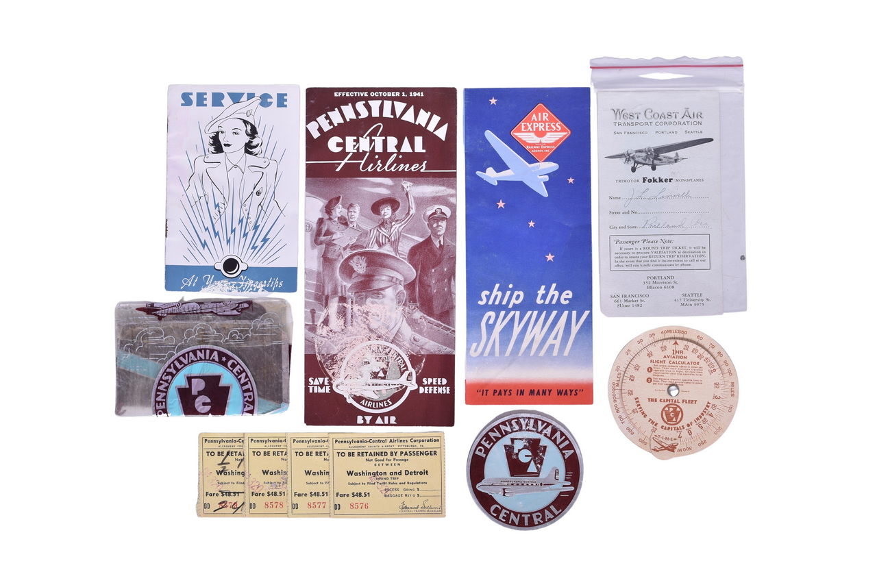 4046 - Eleven Pieces of Aviation Ephemera - Pennsylvania Central Airlines, Railway Express Agency Air Express, and West Coast Air thumbnail