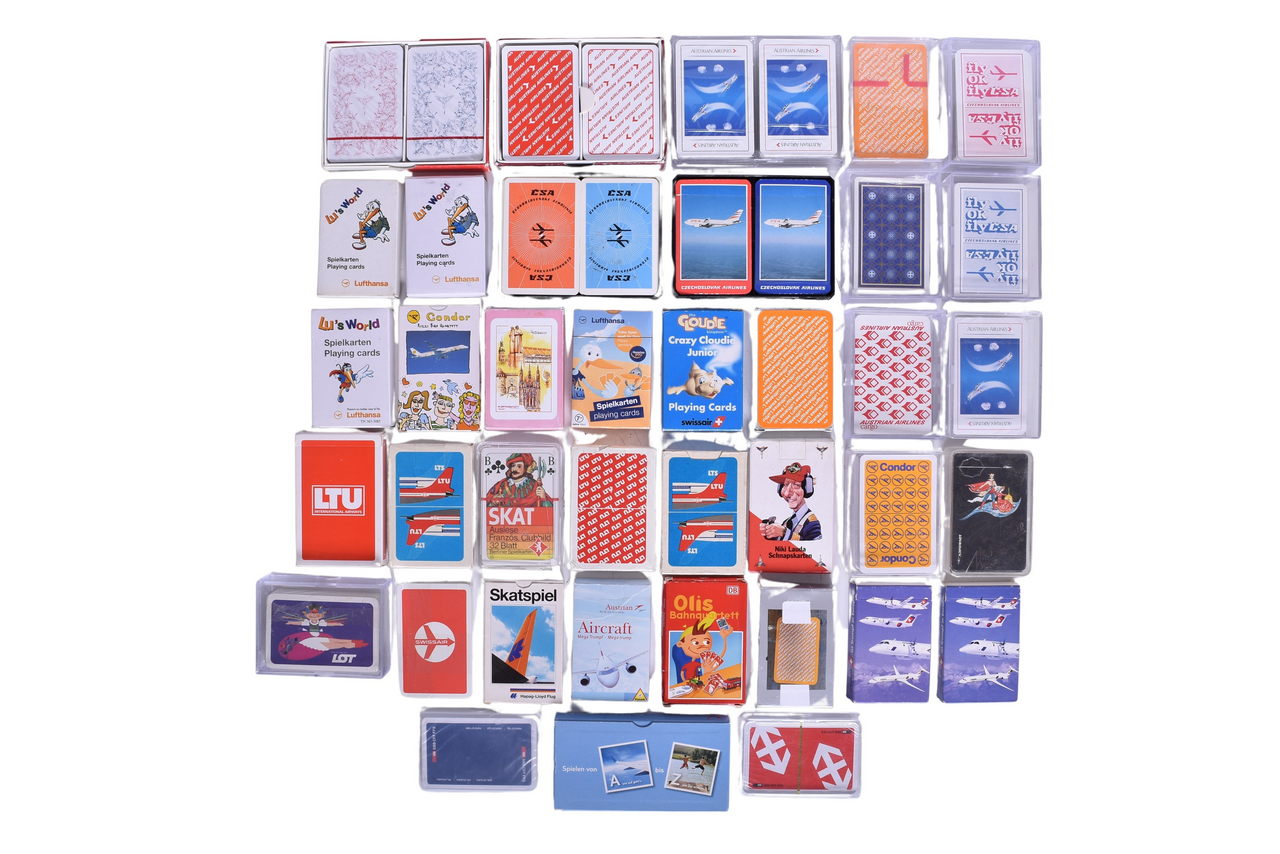 4053 - Forty-Three European Airline Playing Card Decks - Lufthansa, Polish, SwissAir, Austrian, German Federal, and More thumbnail