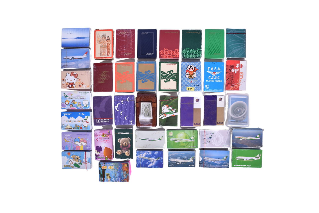 4055 - Thirty-Nine Airline Playing Card Decks - EVA Air, Cathay Pacific, Transasia Airways, Air Macau, Far Eastern Air, CAAC thumbnail
