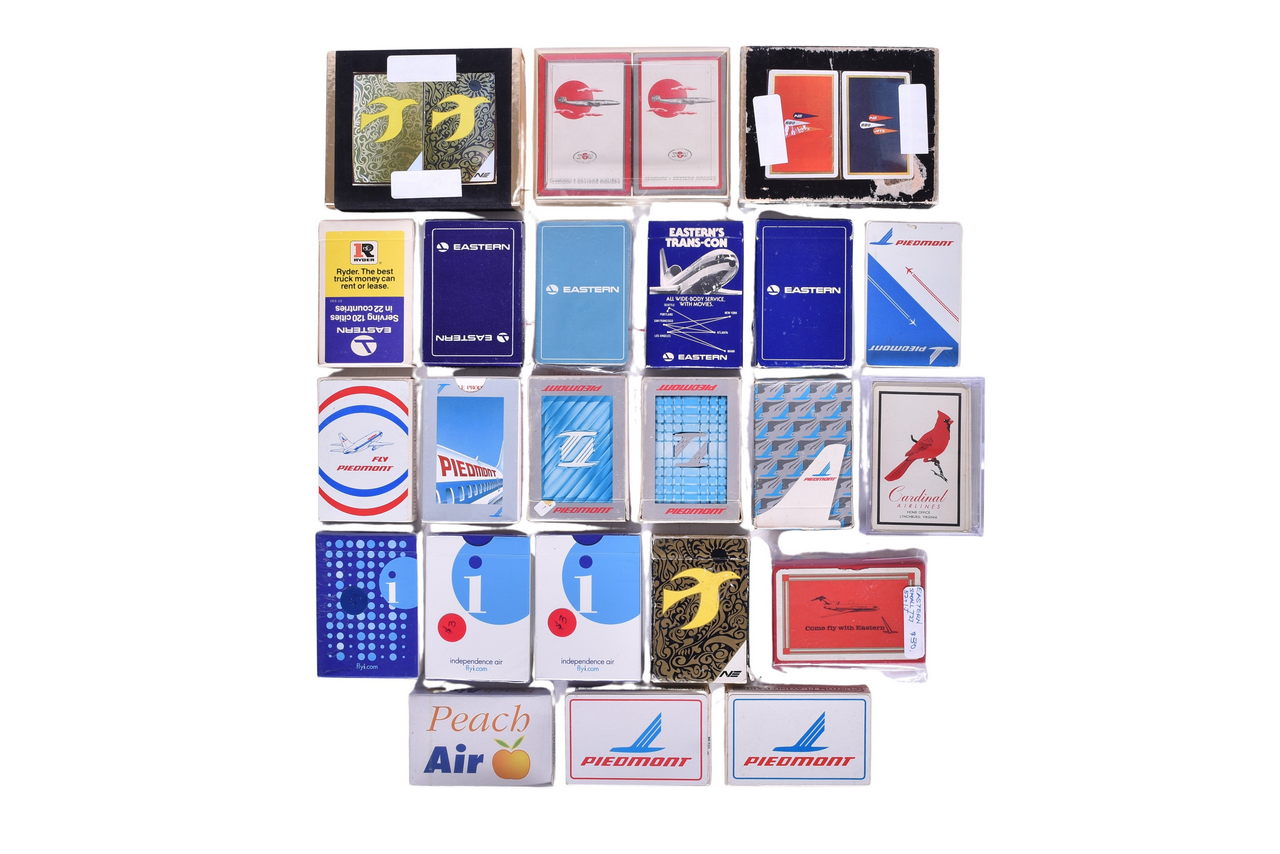4057 - Twenty-Six Airline Playing Card Decks Advertising Seaboard & Western, Eastern, Northeast, Piedmont, Cardinal, Peach Air, and Independence Air thumbnail