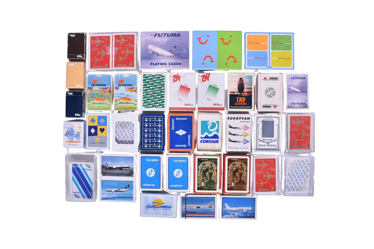 4059 - Forty European Airline Playing Card Decks - Iberia, UTA, Corsair, TAP, Pandair, Olympic, EuroCypria, and More thumbnail