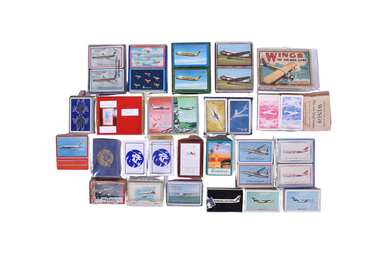 4063 - Thirty-One Vintage Airline Playing Card Decks - Beechcraft, Hydro-Aire, Miss Budweiser, USAF WWII, Mohawk, Forbes, and More thumbnail