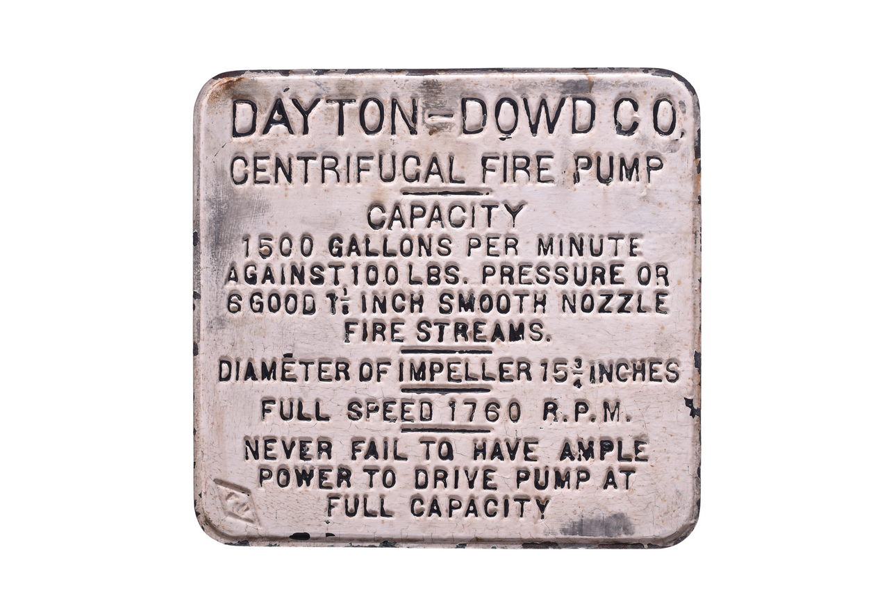 4064 - Cast Iron Dayton-Dowd Centrifugal Fire Pump Sign thumbnail