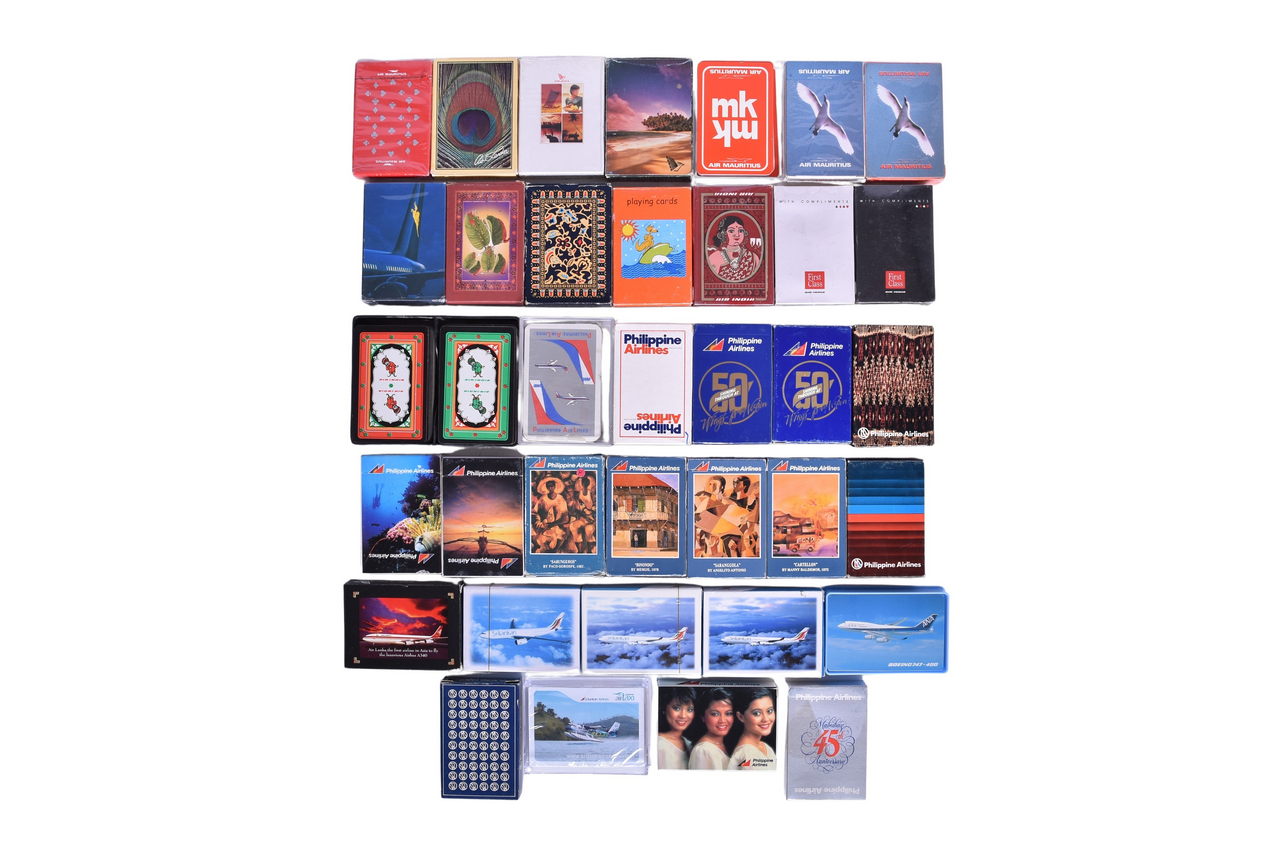 4065 - Thirty-Seven International Airline Playing Card Decks - Philippine, Sri Lankan, Air Mauritius, Air India, Singapore, Royal Burnel, and More thumbnail
