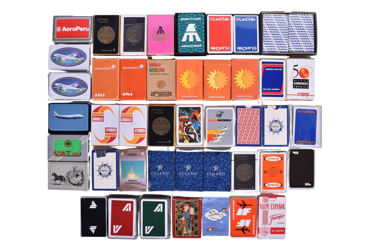 4069 - Forty-Five International Airline Playing Card Decks - Mexicana, COPA, LAN-Chile, TunisAir, Overseas National, Veteranos, Etc. thumbnail