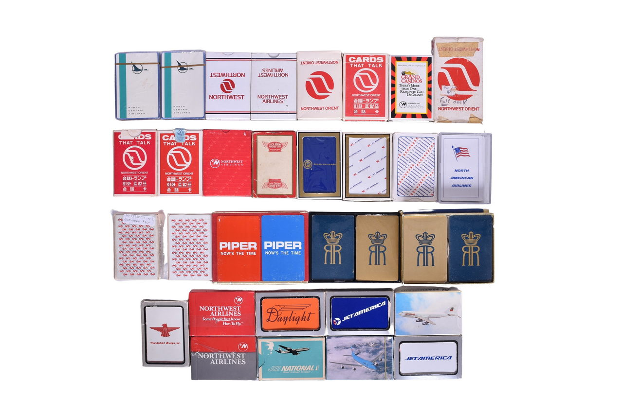 4071 - Thirty-Three Vintage Airline Playing Card Decks - North Central, Northwest Orient, Jet National, Jack Adams Aircraft Sales, Piper, and More thumbnail