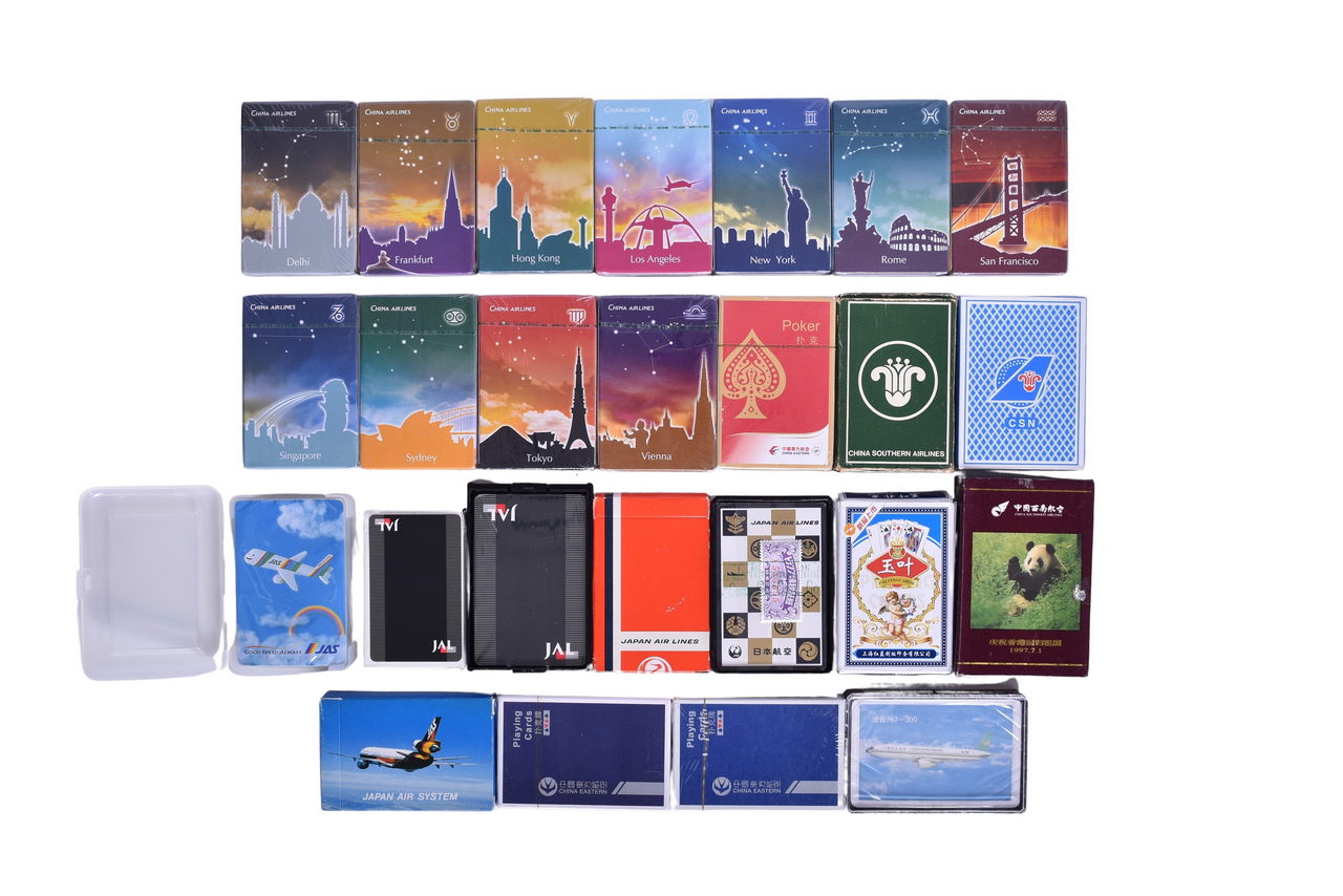 4075 - Twenty-Five Airline Playing Card Decks Advertising JAL, Japan Air System, China Eastern, China Yunnan, and More thumbnail