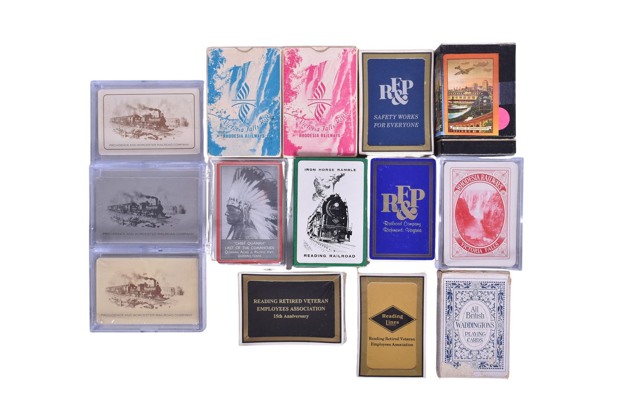 4081 - Fifteen Railroad Playing Card Decks - Rhodesia Railways Victoria Falls, Reading, Quanah Acme & Pacific, and More thumbnail