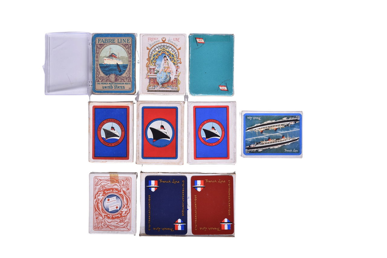 4101 - Ten Vintage French Line and Fabre Line Steamship Playing Card Decks - Compagnie de Navigation Mixte thumbnail
