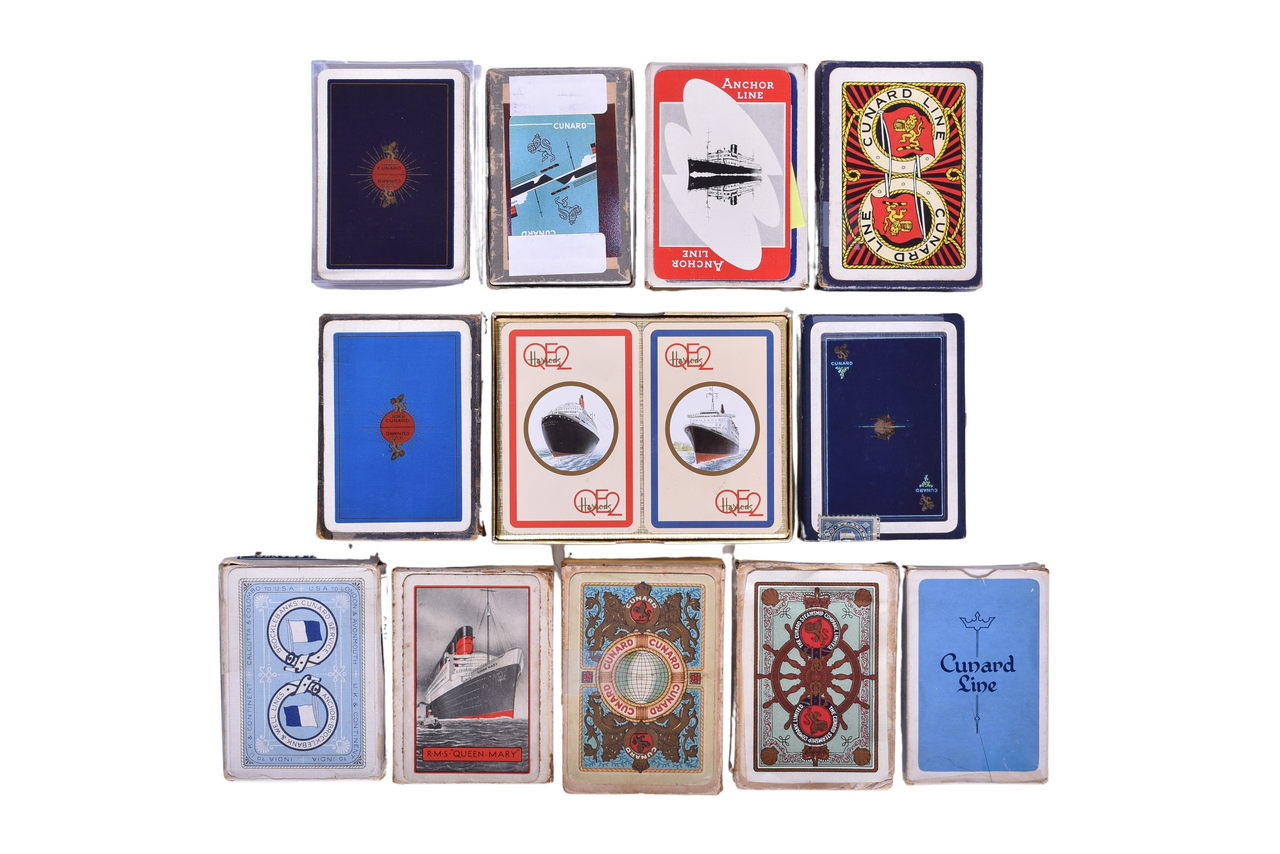 4105 - Thirteen Vintage Cunard, Anchor Line, and Brocklebanks' Service Steamship Playing Card Decks thumbnail