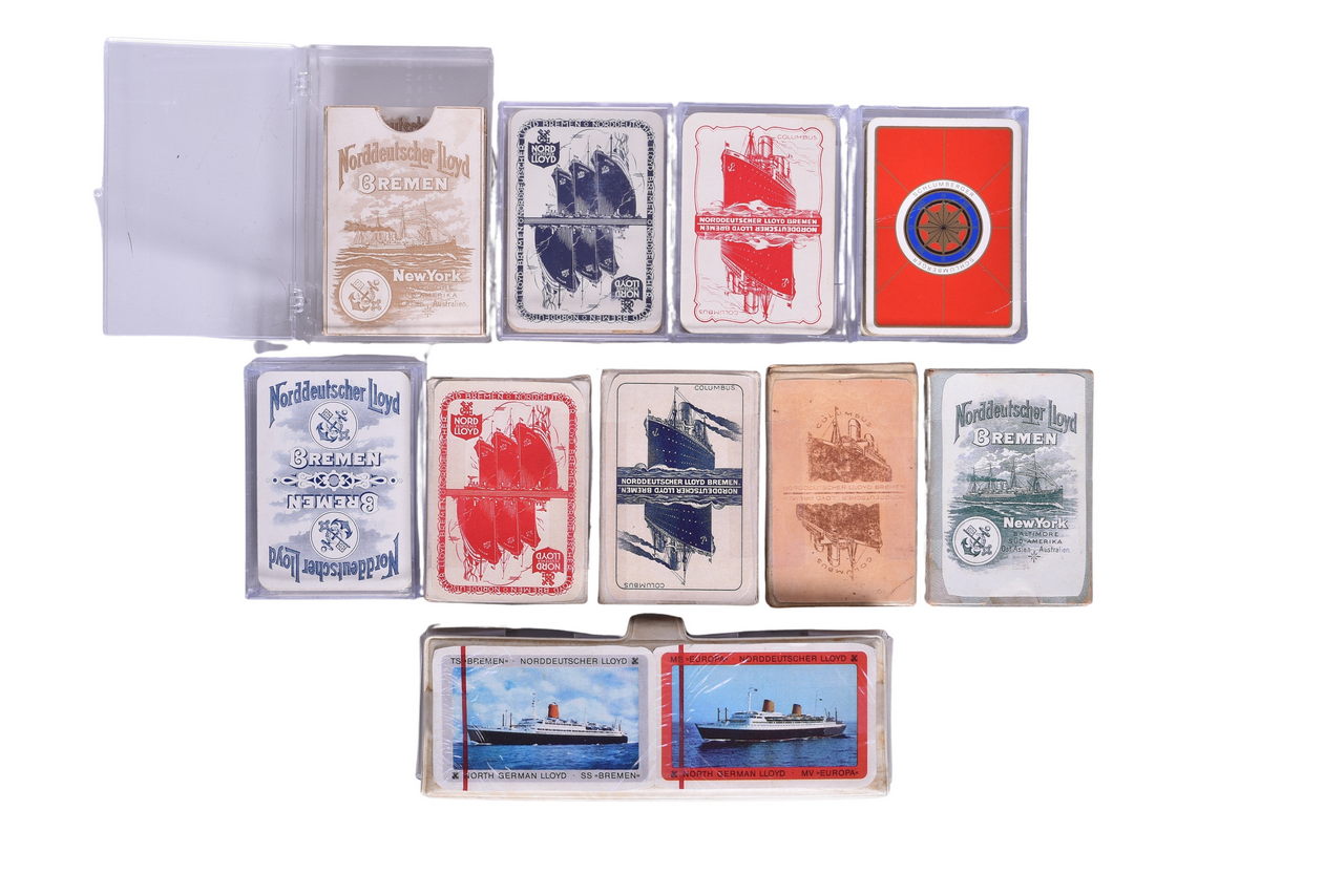4107 - Eleven Norddeutscher Llloyd Bremen and Schlumberger Steamship Playing Card Decks thumbnail