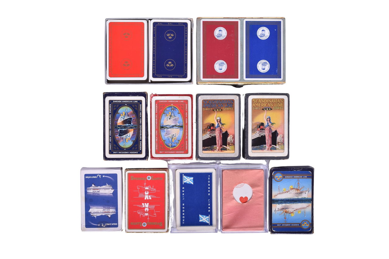 4115 - Thirteen Nordic Steamship Playing Card Decks - Scandinavian American Line, Thorden, Svenska Lloyd, SAL, Maersk, Silja thumbnail