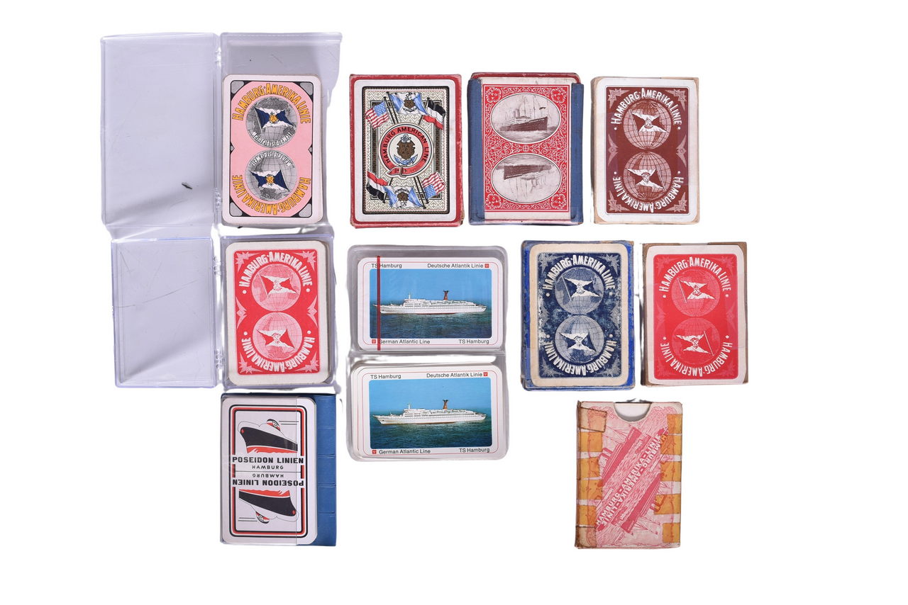 4117 - Eleven German Shipping Company Playing Card Decks - Hamburg Amerika Line, US Navy, Poseiden, German Atlantic Line thumbnail