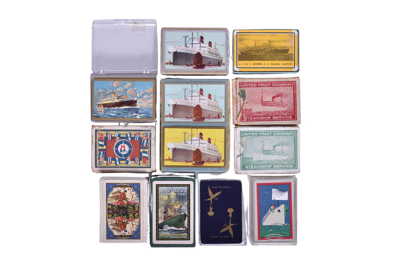 4135 - Twelve Vintage Steamship Playing Card Decks - United Fruit Co., Great White Fleet, American Mail Line, American President Lines, Etc. thumbnail