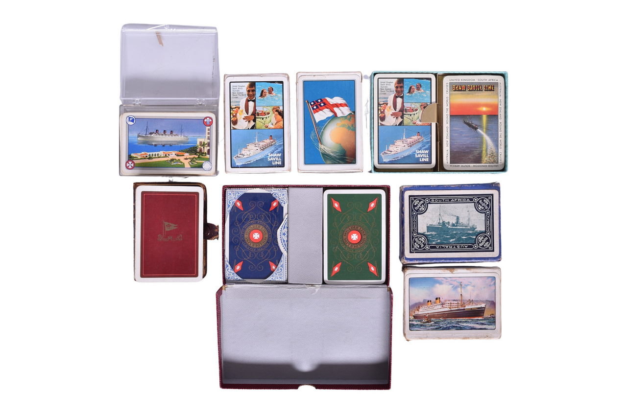 4139 - Ten Steamship Playing Card Decks Advertising Prince Line, Furness, Shaw Savill, Aberdeen, and Houlder Line thumbnail