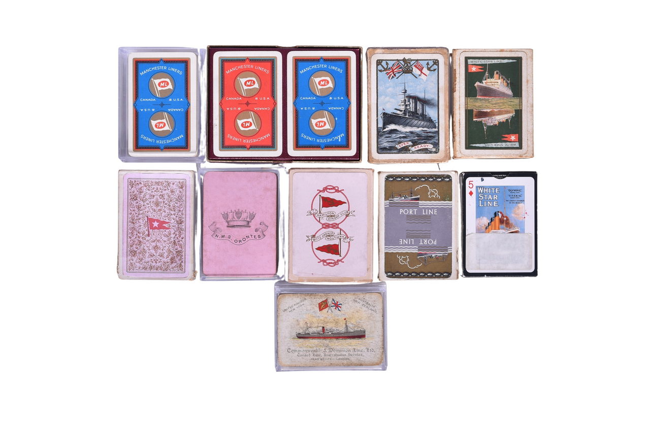4143 - Eleven UK Steamship Company Playing Card Decks - White Star Line, Manchester Liners, De La Rue, Hamilton Dinghy, Port Line, and More thumbnail