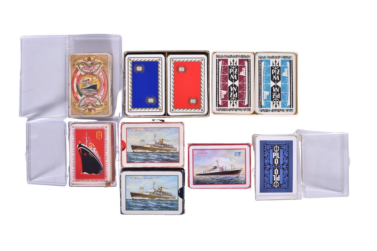 4145 - Ten Vintage European Playing Card Decks Advertising Austro Americana, Polish Ocean Lines, Gdynia-America, Sun Line, and More thumbnail