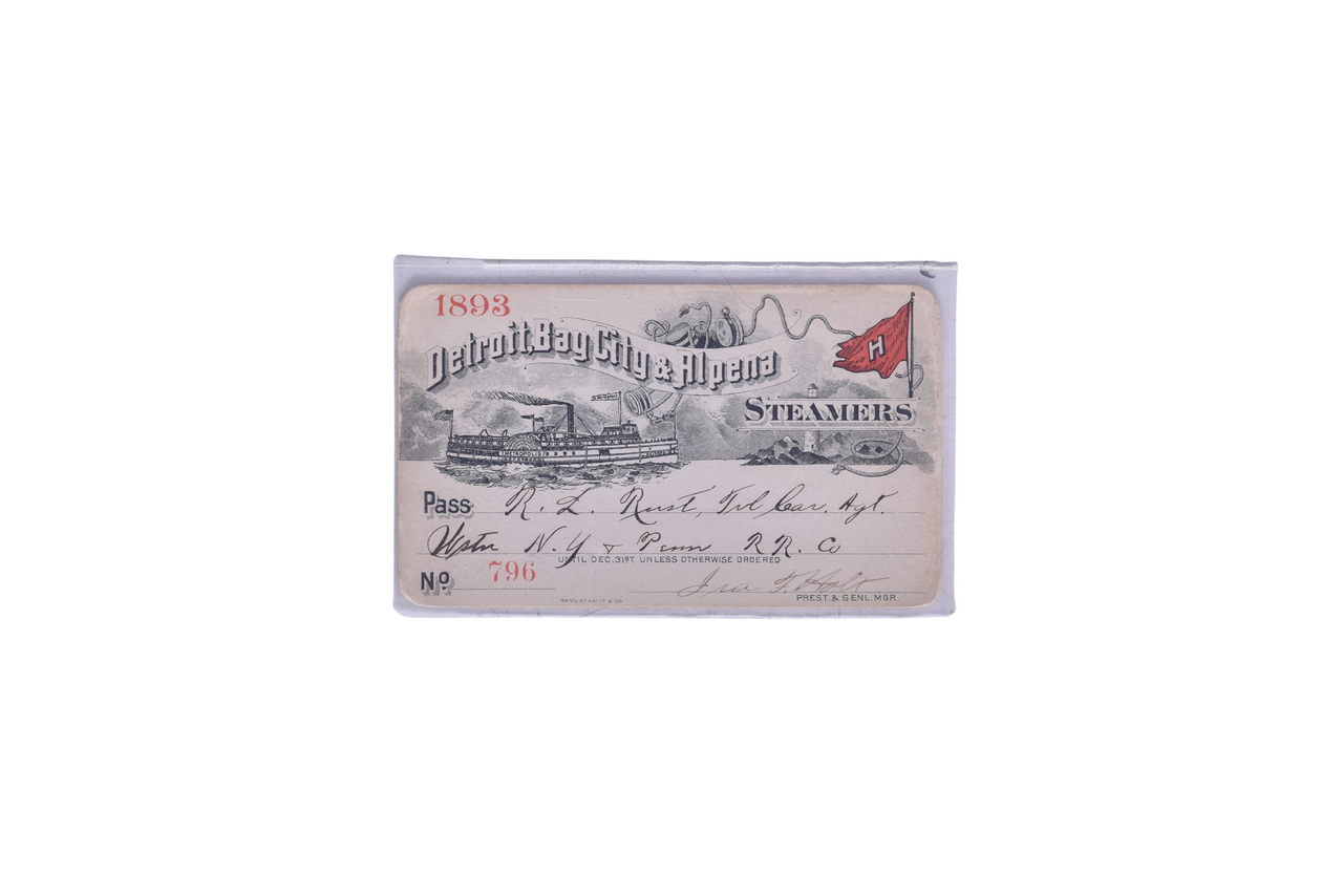 4146 - 1893 Detroit, Bay City & Alpena Steamers Annual Pass - Steamboat Metropolis Vignette thumbnail