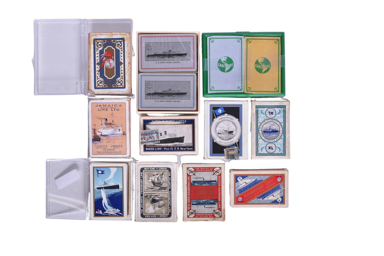 4151 - Thirteen Atlantic Steamship Playing Card Decks Advertising Savannah Line, Grace, Munson, West India Fruit, and More thumbnail