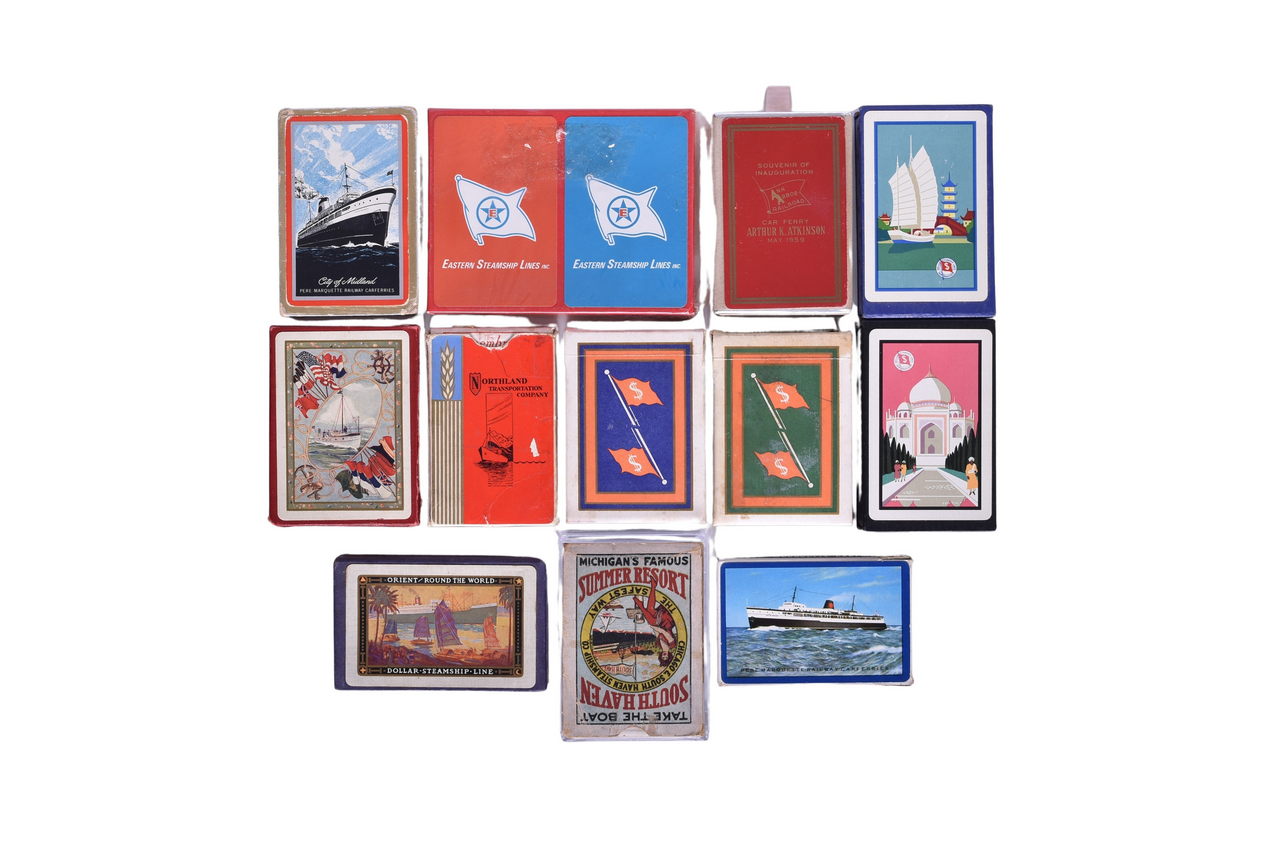 4153 - Thirteen Steamship Playing Card Decks - Dollar Lines, Ann Arbor Railroad, Pere Marquette, Eastern, and Northland Transportation Company thumbnail