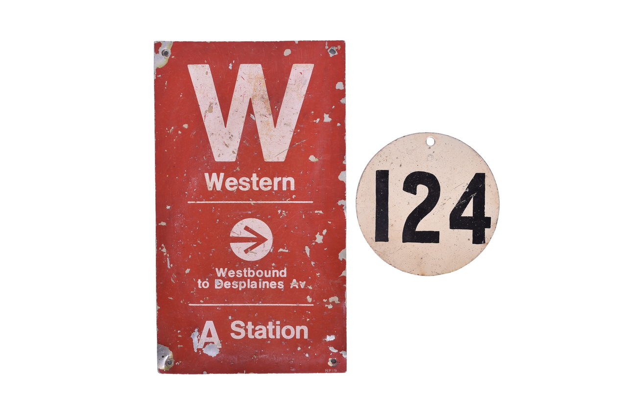 4175 - Pair of Chicago Transit Signs - Western Station and Surface Line Block or Run Number thumbnail