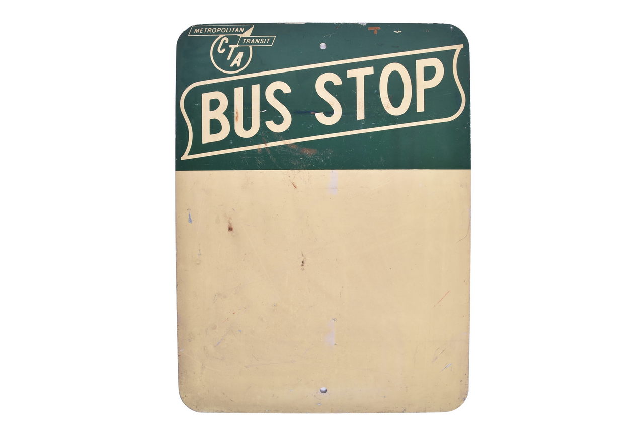 4177 - Unused Chicago Transit Authority CTA Metropolitan Transit Bus Stop Double Sided Sign thumbnail