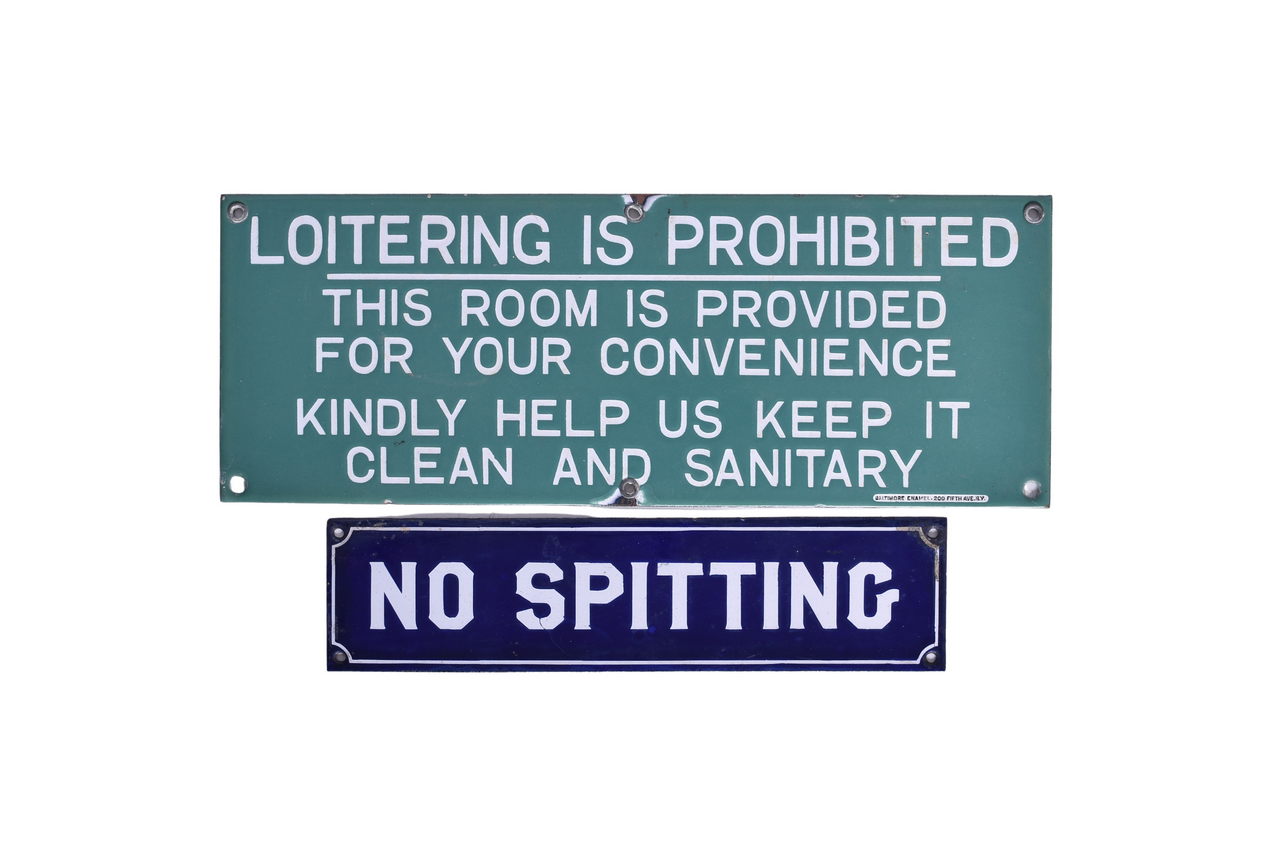 4198 - Pair of Railroad Porcelain Signs - No Spitting and Loitering Is Prohibited thumbnail