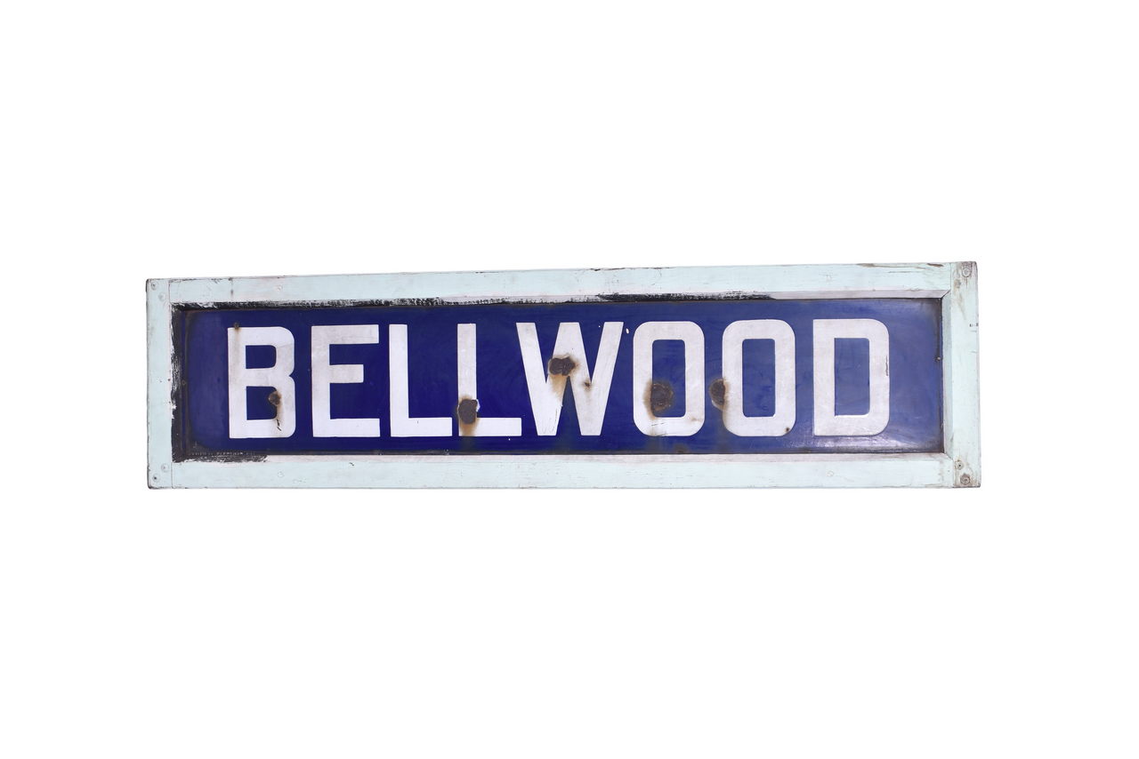 4201 - Chicago, Aurora & Elgin Railroad Bellwood Porcelain Station Sign thumbnail